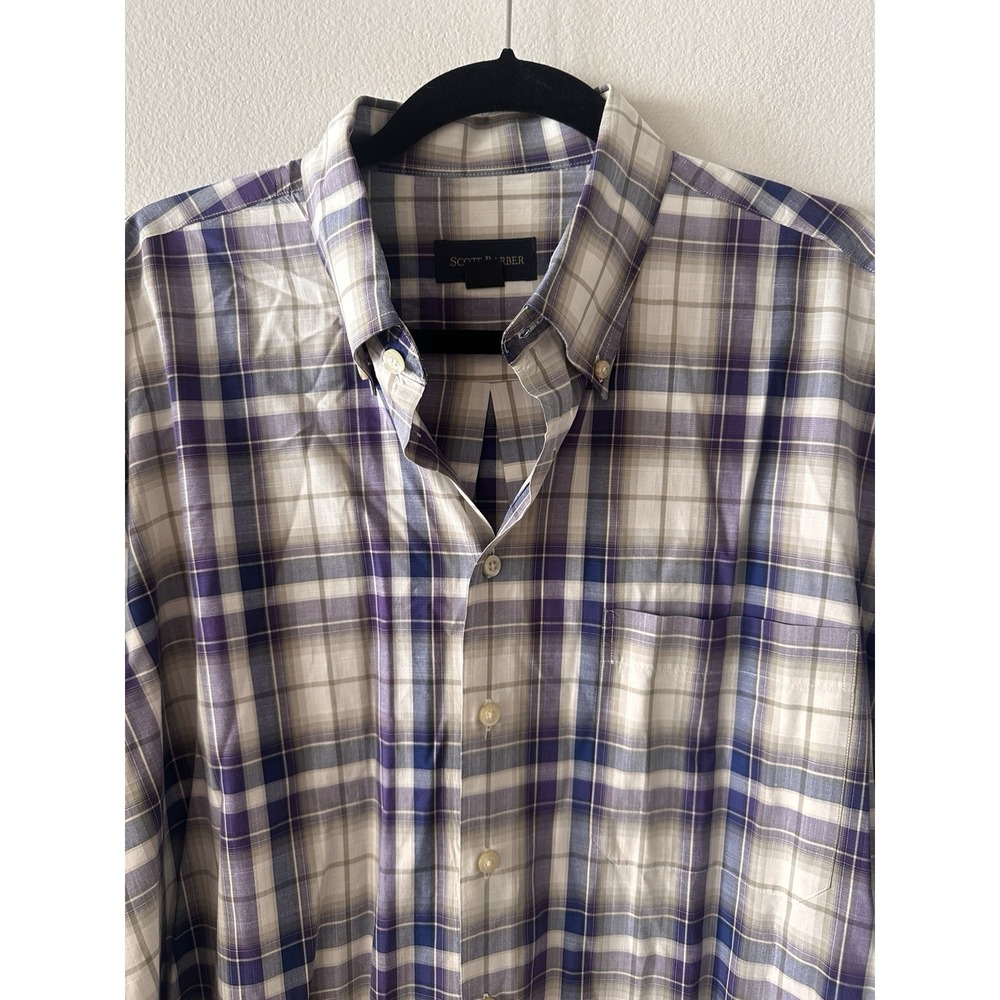 Scott Barber L/S Button Down Cotton Casual Dress Shirt Men's XL  Purple Plaid